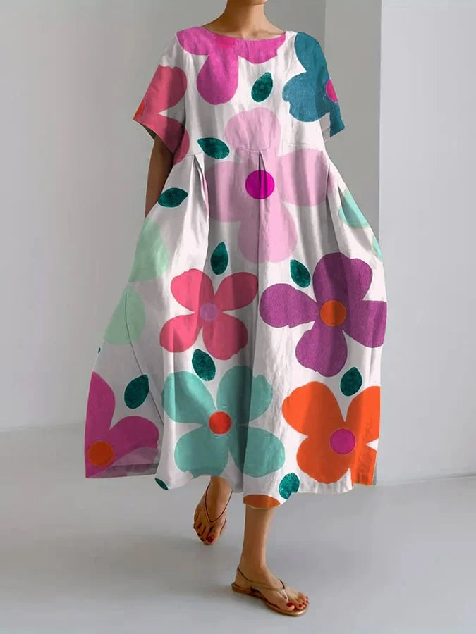 Eliana | Floral midi dress with a carefree style and summer comfort for colorful days