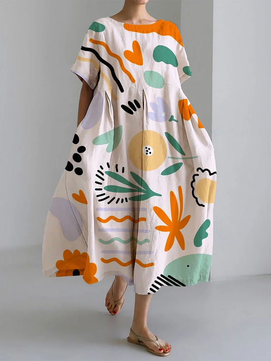 Milena | Long colorful dress with light comfort and artistic print for a unique summer style