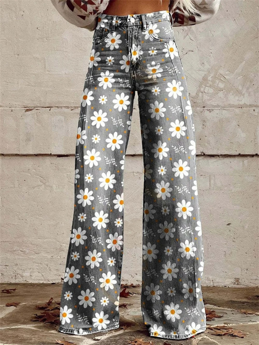 Gray with White Flowers / 5XL